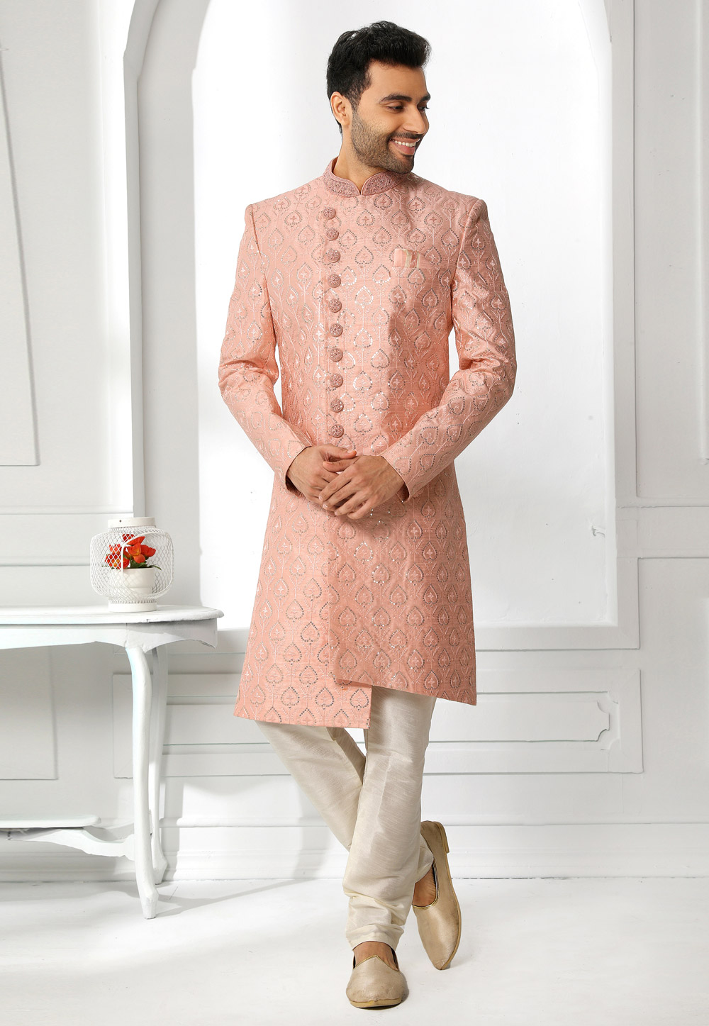 Pink Art Silk Indo Western Sherwani 250609