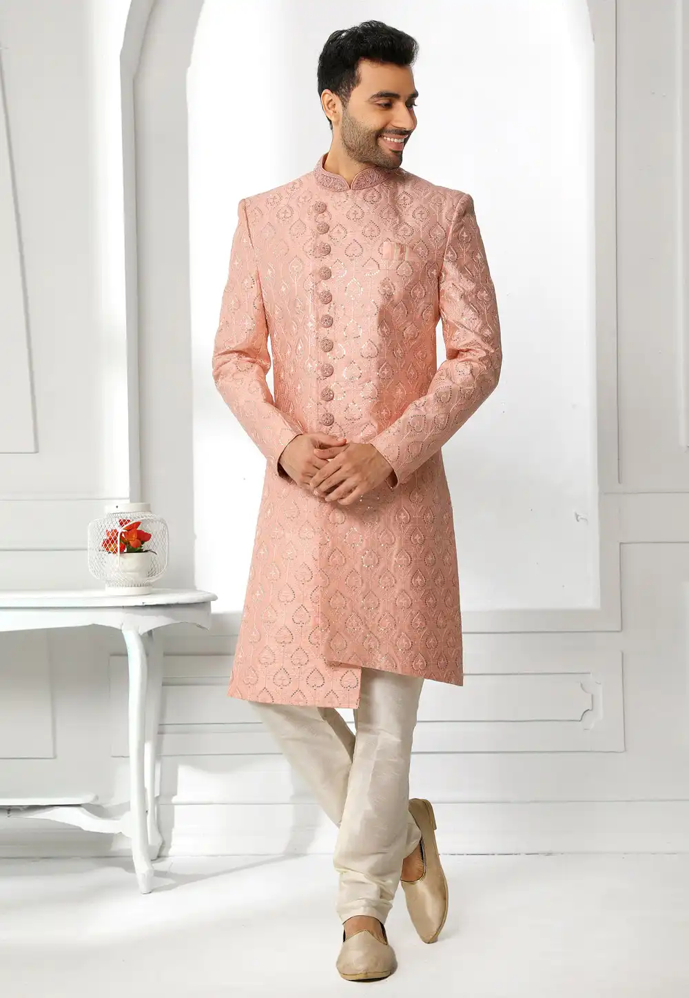Pink Art Silk Indo Western Sherwani 250609