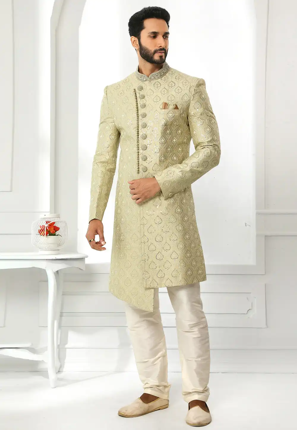 Light Green Art Silk Indo Western Sherwani 250610