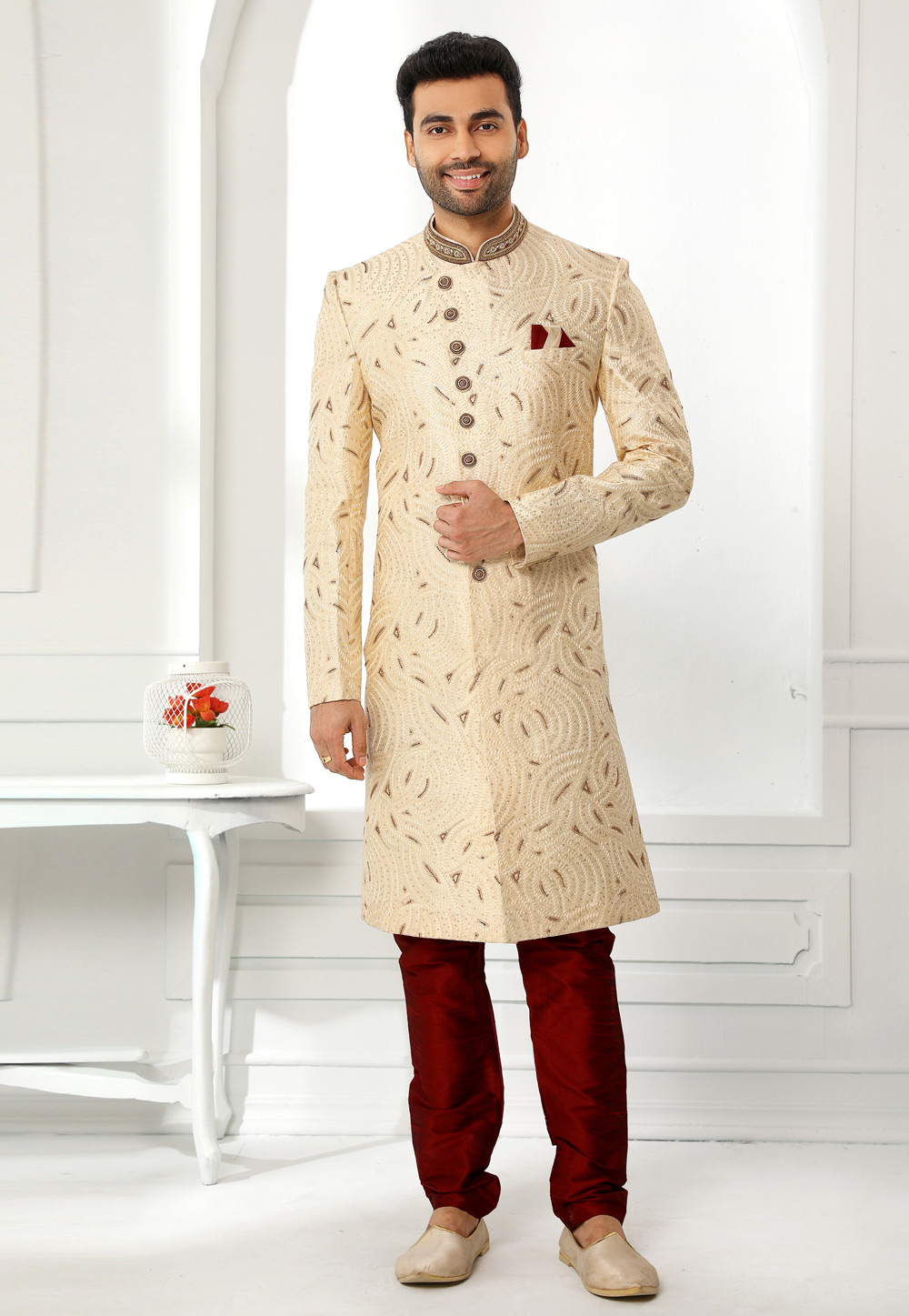 Beige Art Silk Indo Western Sherwani 250612