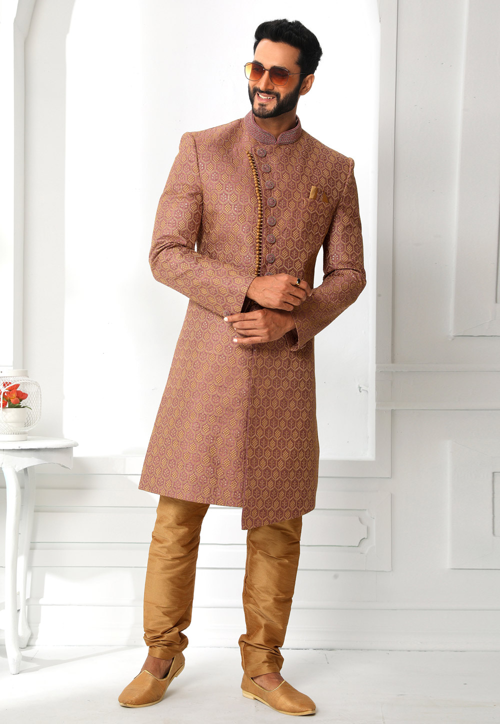 Brown Art Silk Indo Western Sherwani 250613