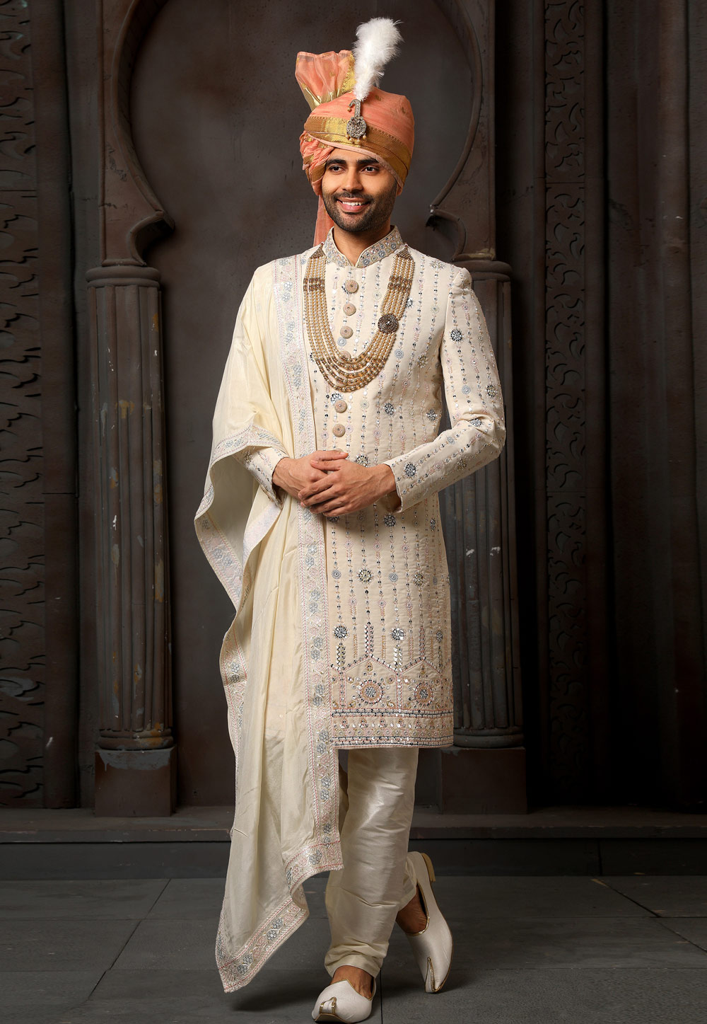Cream Georgette Indo Western Sherwani 250998