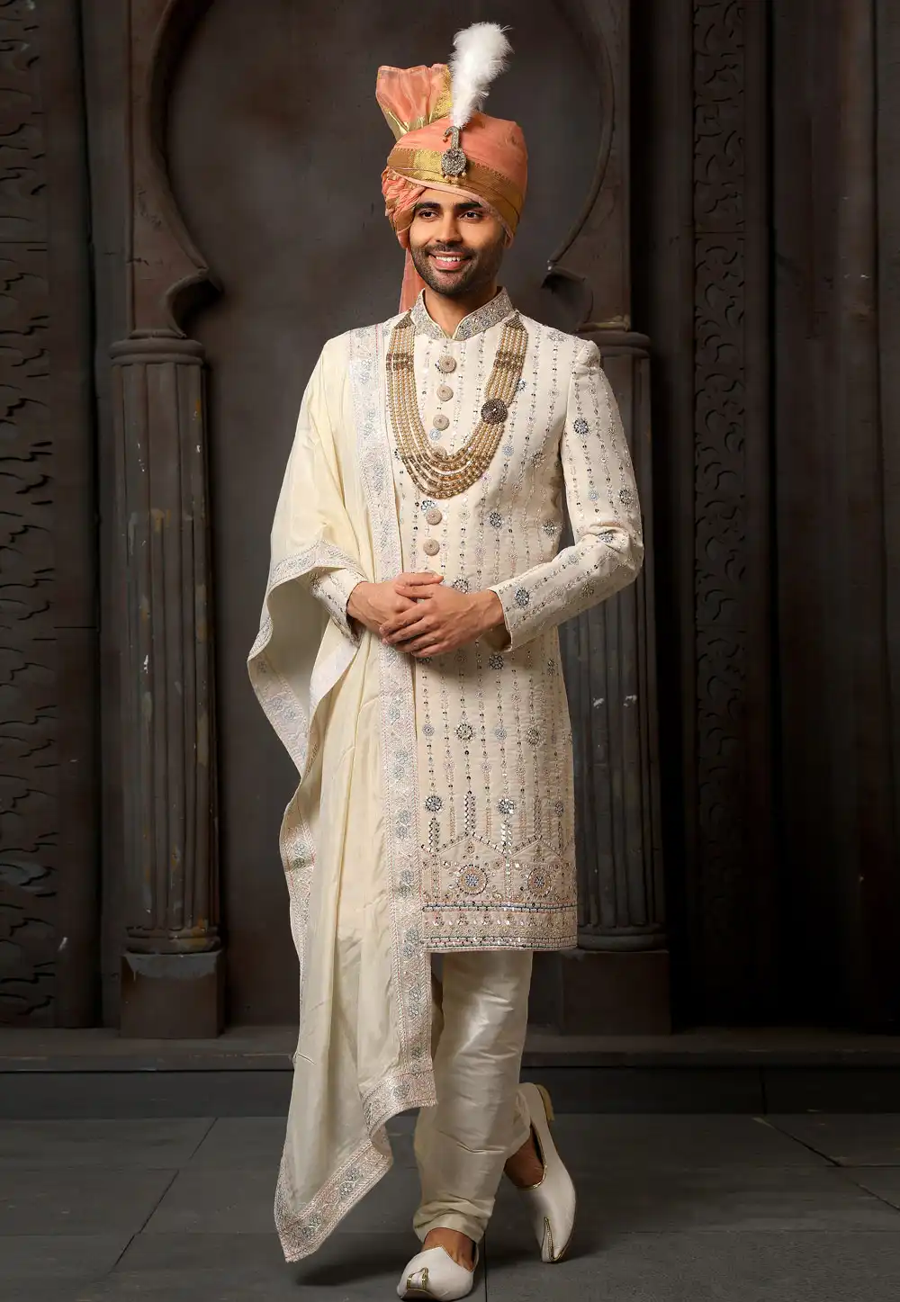 Cream Georgette Indo Western Sherwani 250998