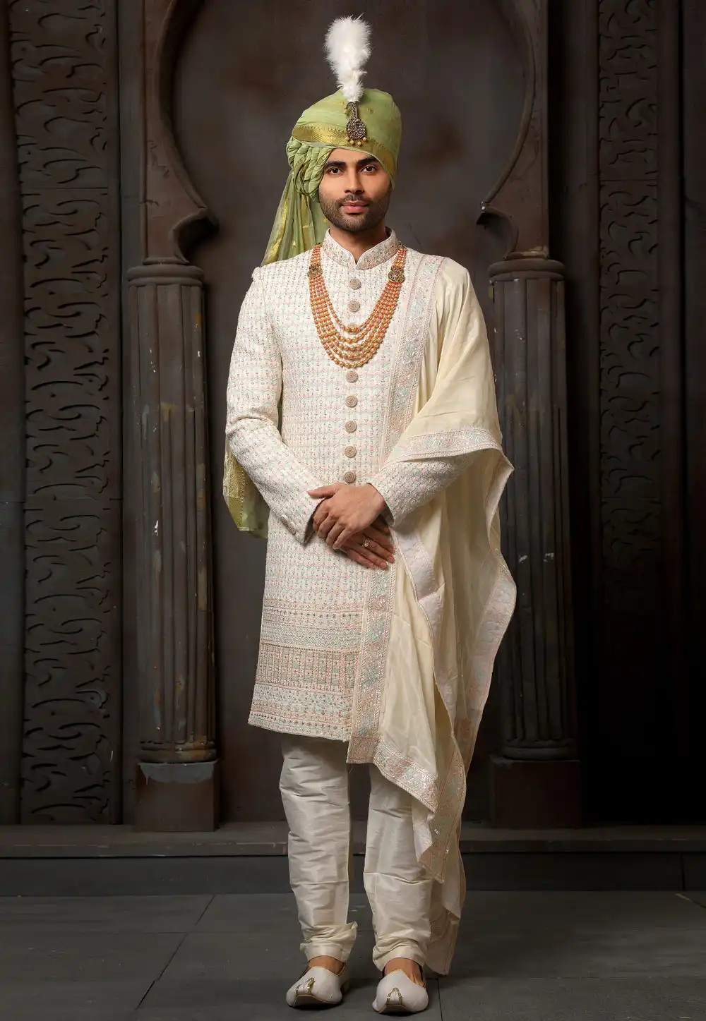 Cream Georgette Indo Western Sherwani 251000