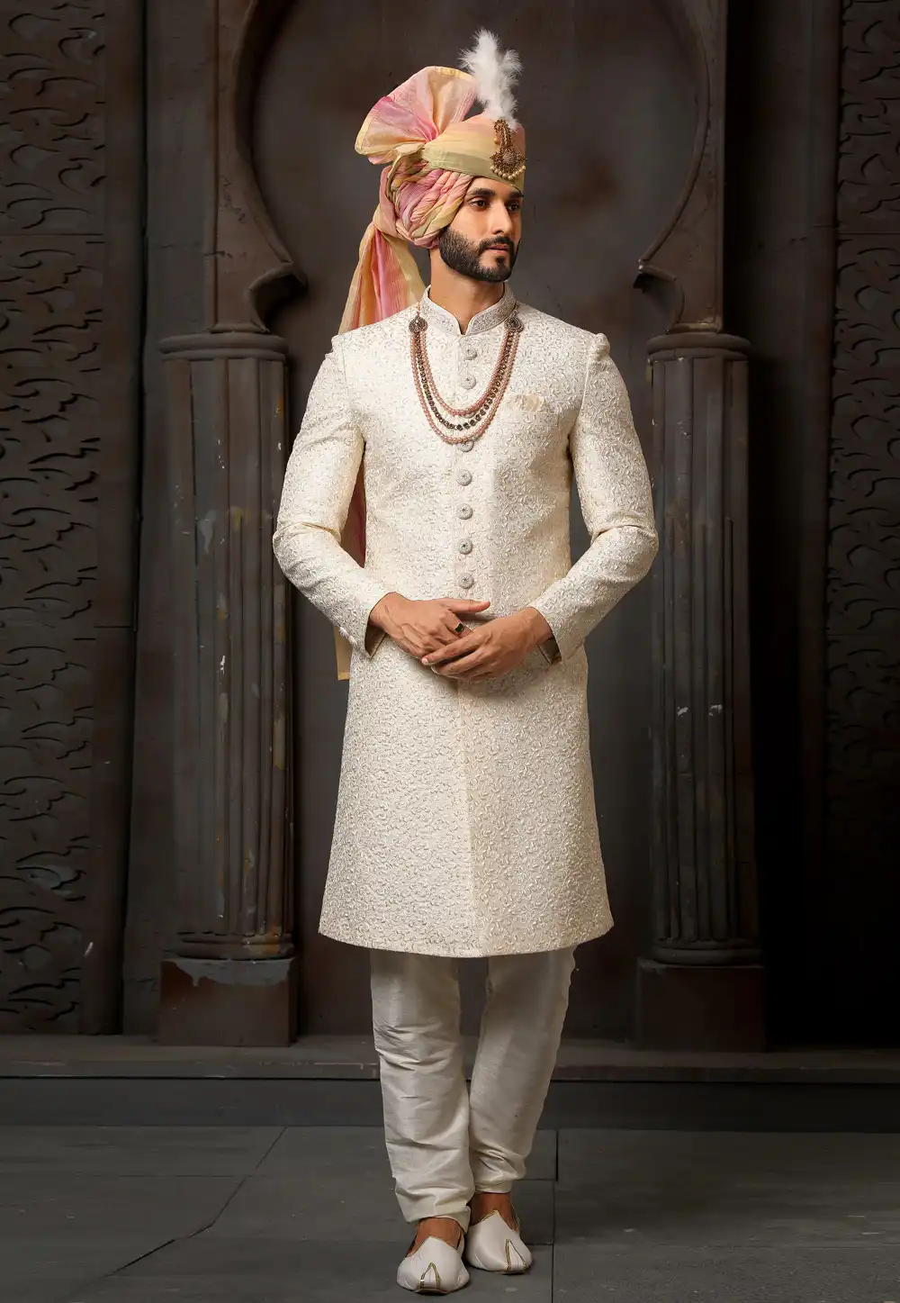 Cream Art Silk Indo Western Sherwani 251001