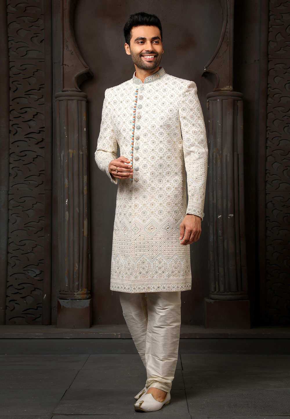 Cream Georgette Indo Western Sherwani 251005