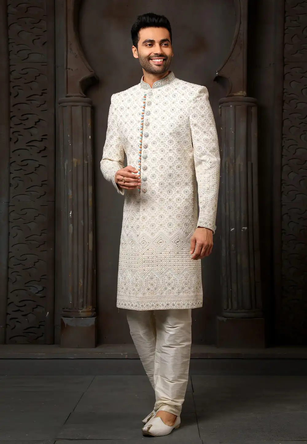 Cream Georgette Indo Western Sherwani 251005
