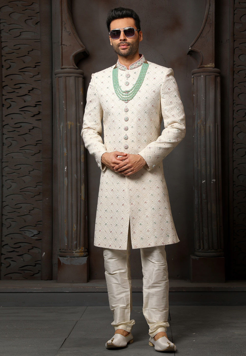 Cream Georgette Indo Western Sherwani 251006