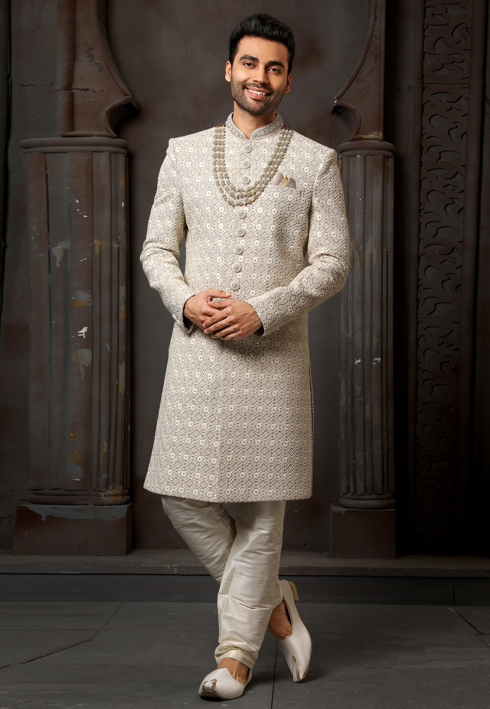 Grey Art Silk Indo Western Sherwani 251008