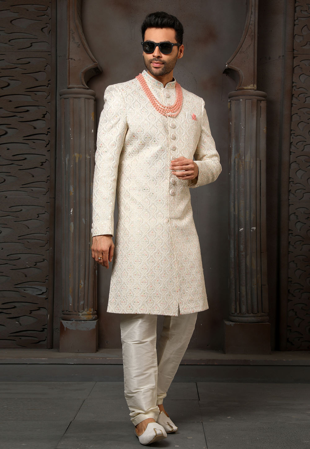 Cream Art Silk Indo Western Sherwani 251009
