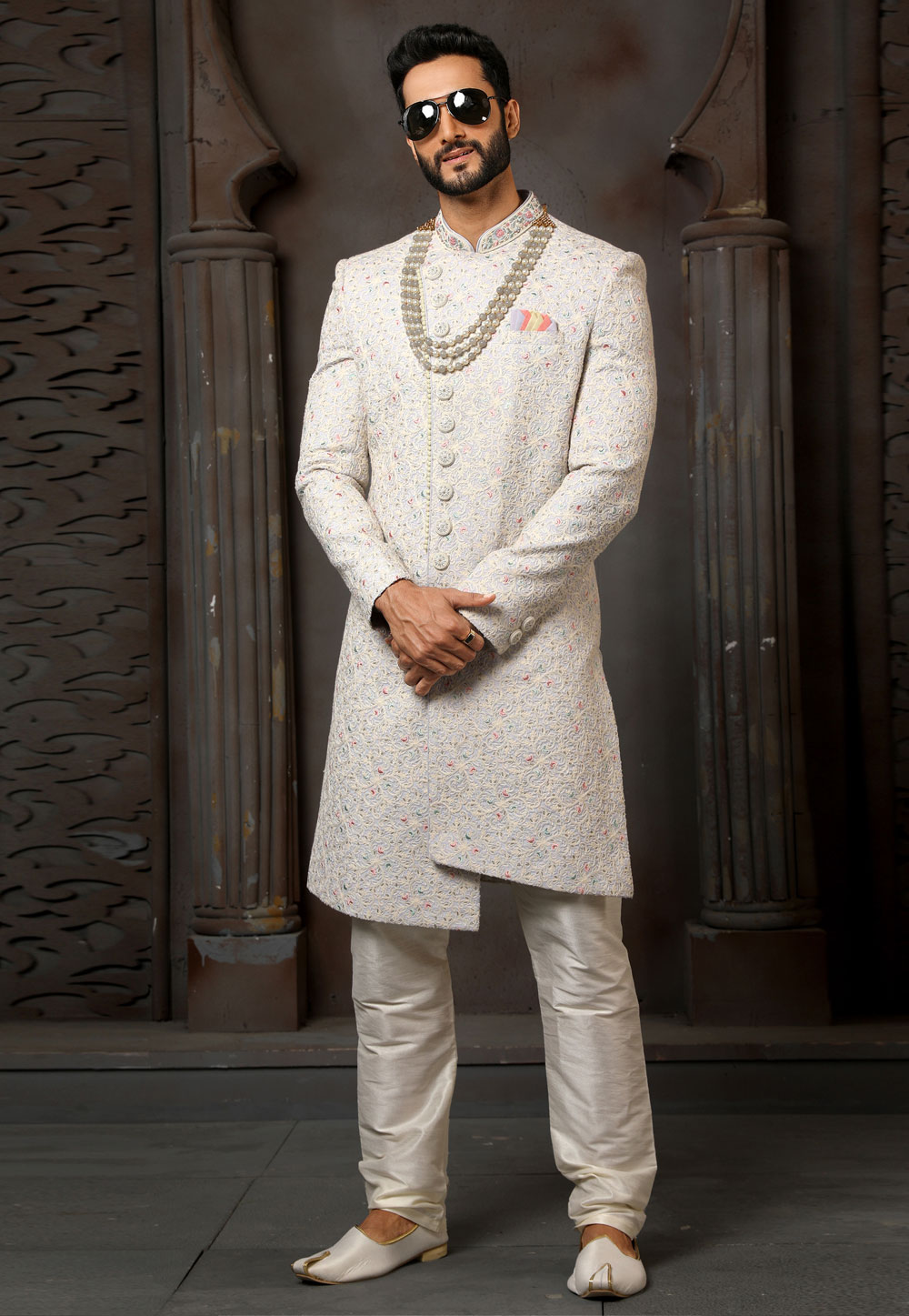 Grey Art Silk Indo Western Sherwani 251012