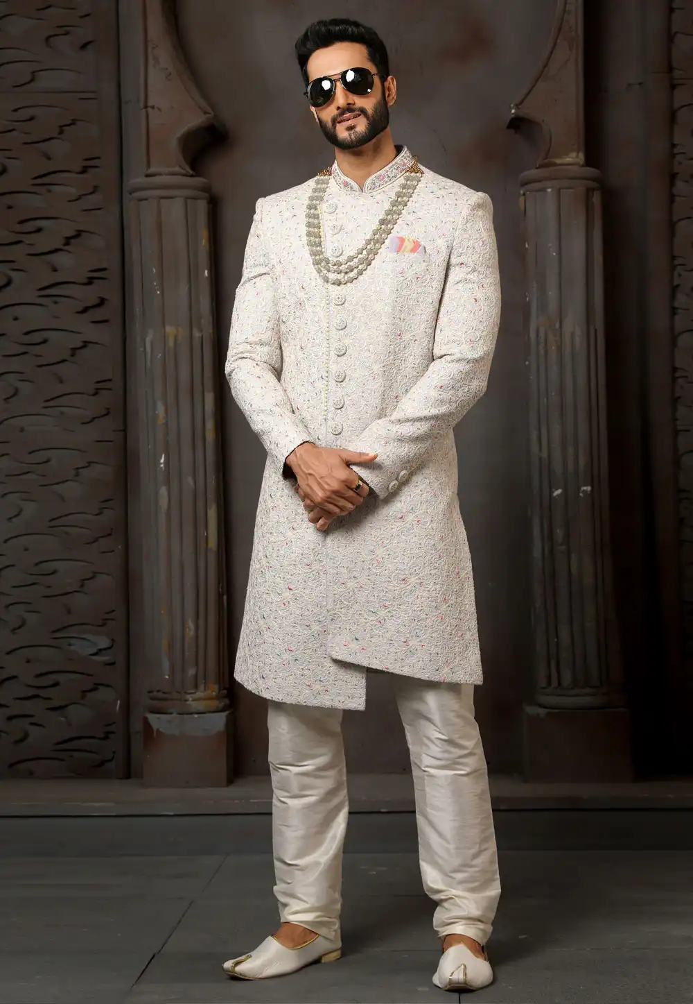 Grey Art Silk Indo Western Sherwani 251012
