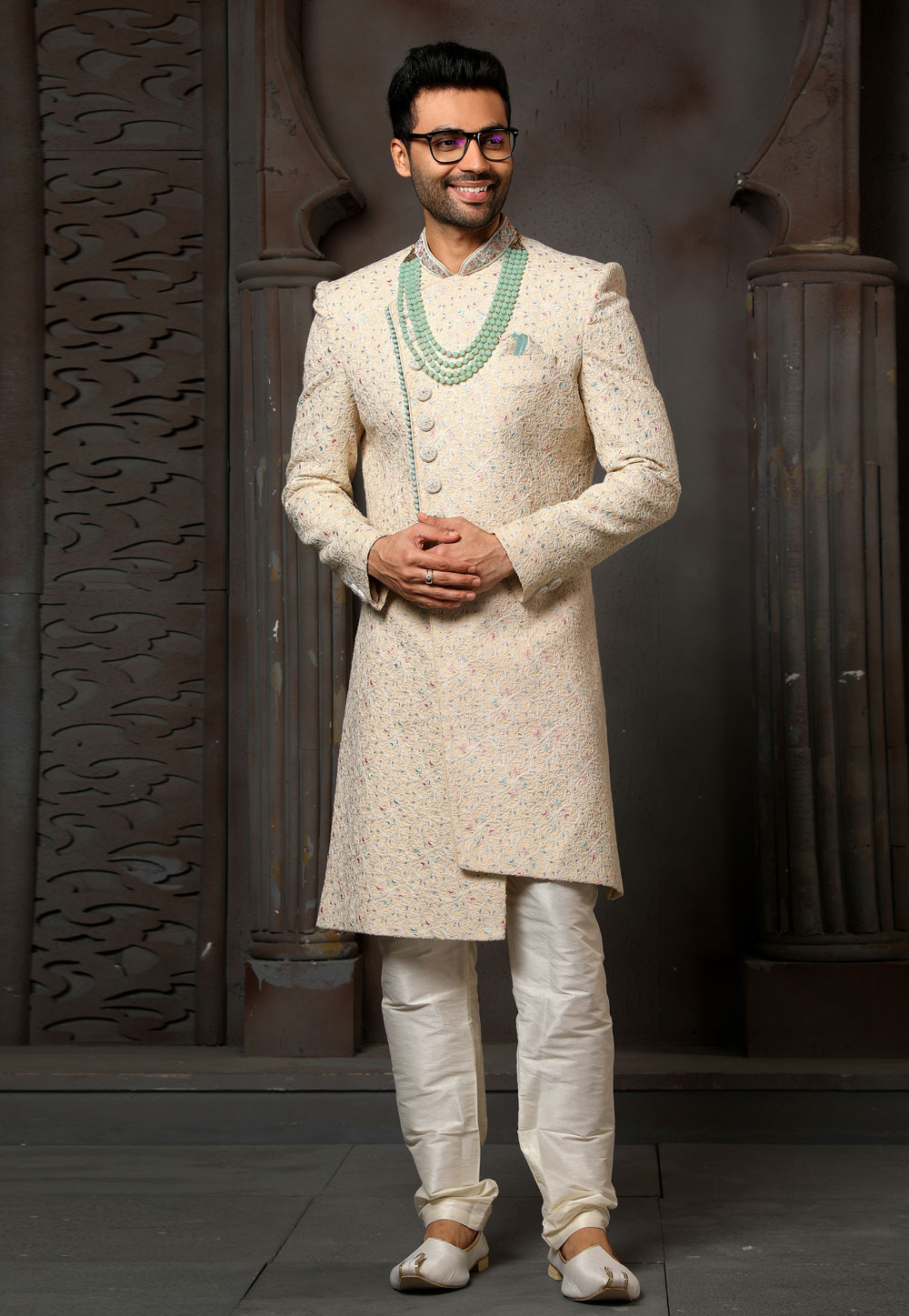 Beige Art Silk Indo Western Sherwani 251013