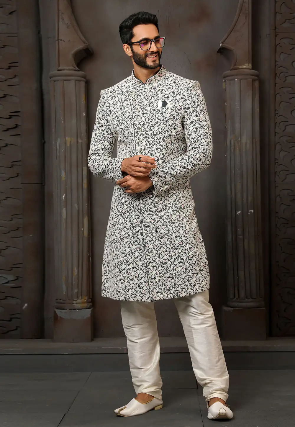 Grey Art Silk Indo Western Sherwani 251014