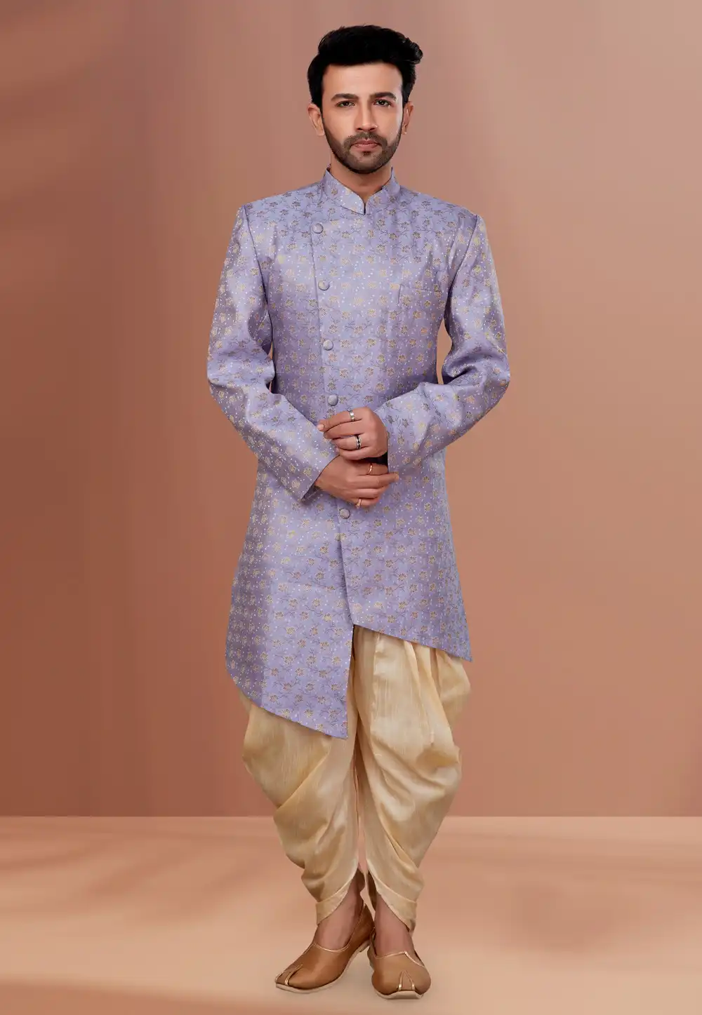 Lavender Jacquard Indo Western Suit 257833
