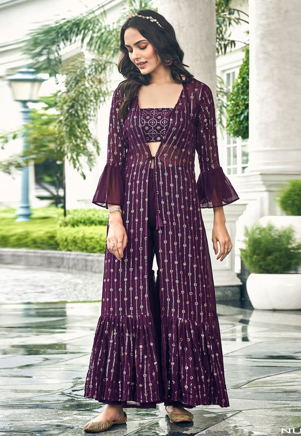 Purple Faux Georgette Jacket Style Suit 270296