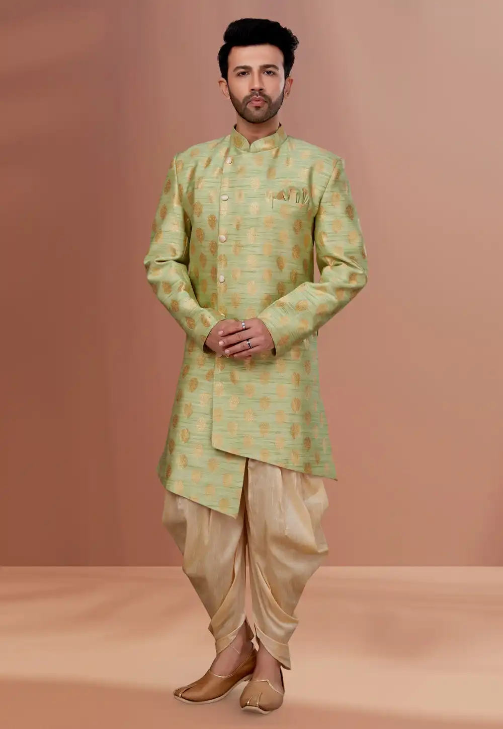 Light Green Jacquard Indo Western Suit 257841
