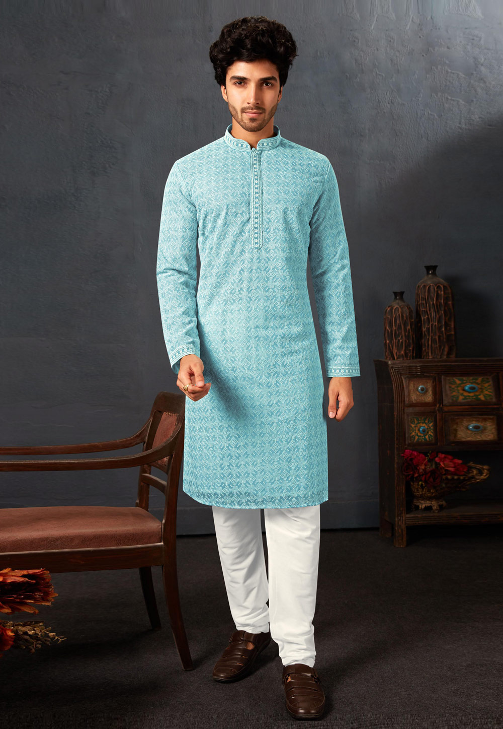 Sky Blue Georgette Kurta Pajama 255162