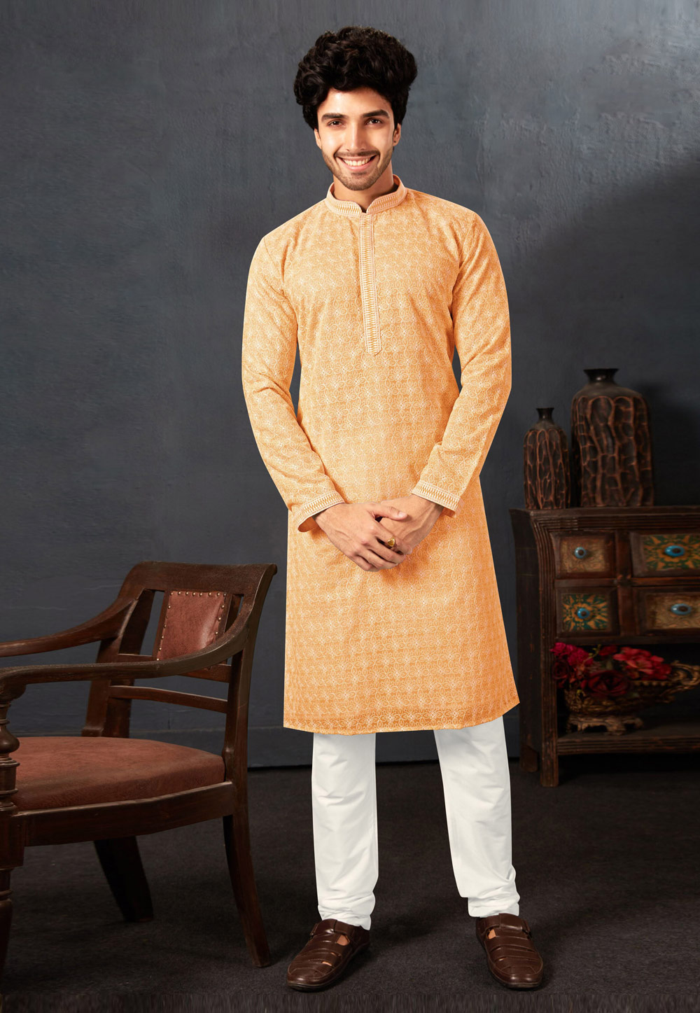 Orange Georgette Kurta Pajama 255163
