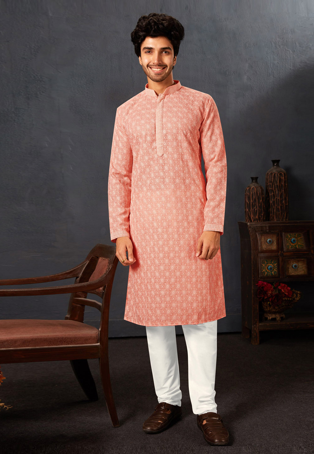 Peach Georgette Kurta Pajama 255164
