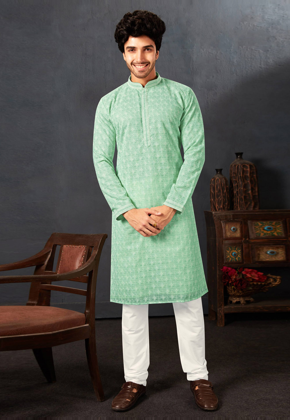 Pista Green Georgette Kurta Pajama 255165