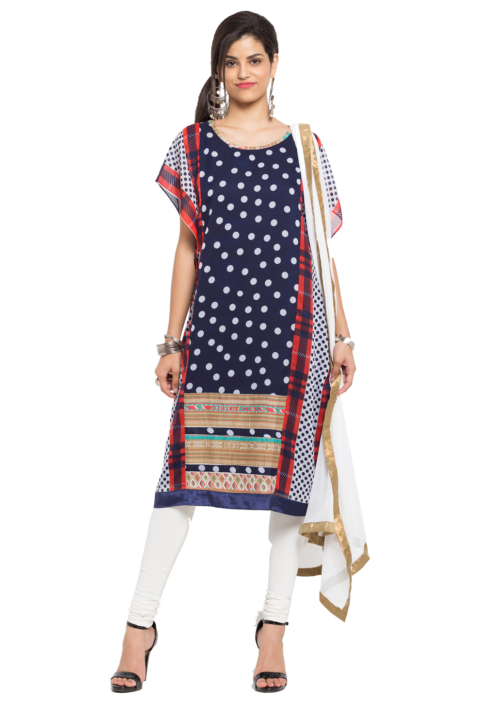 Navy Blue Faux Georgette Readymade Churidar Suit 230330