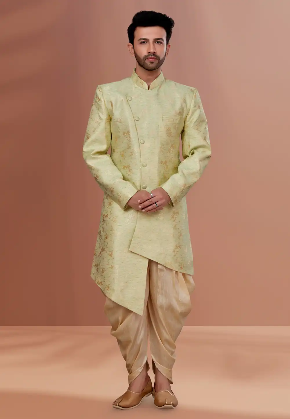 Light Green Linen Indo Western Suit 257845