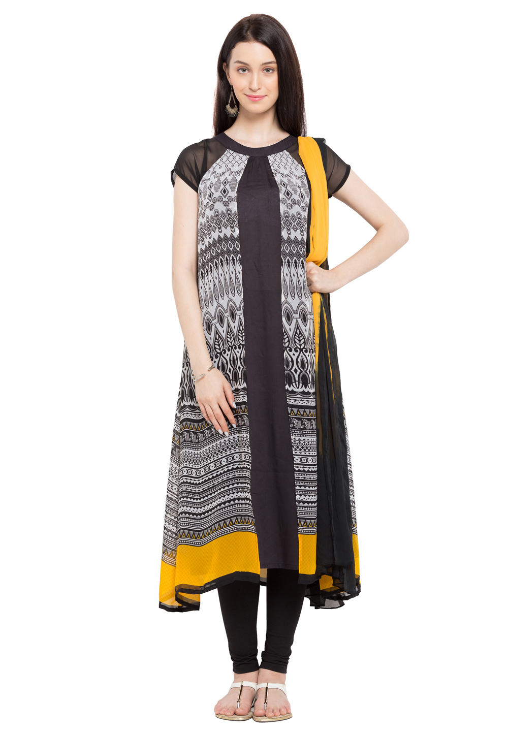 Black Faux Georgette Readymade Churidar Suit 230331
