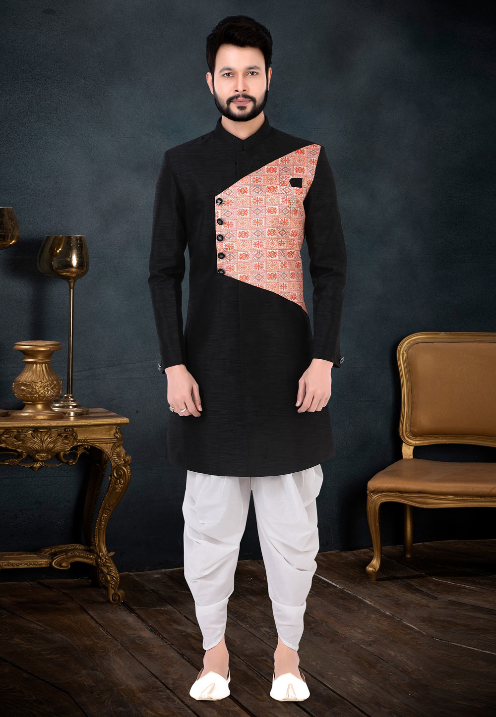 Black Silk Indo Western Suit 256233