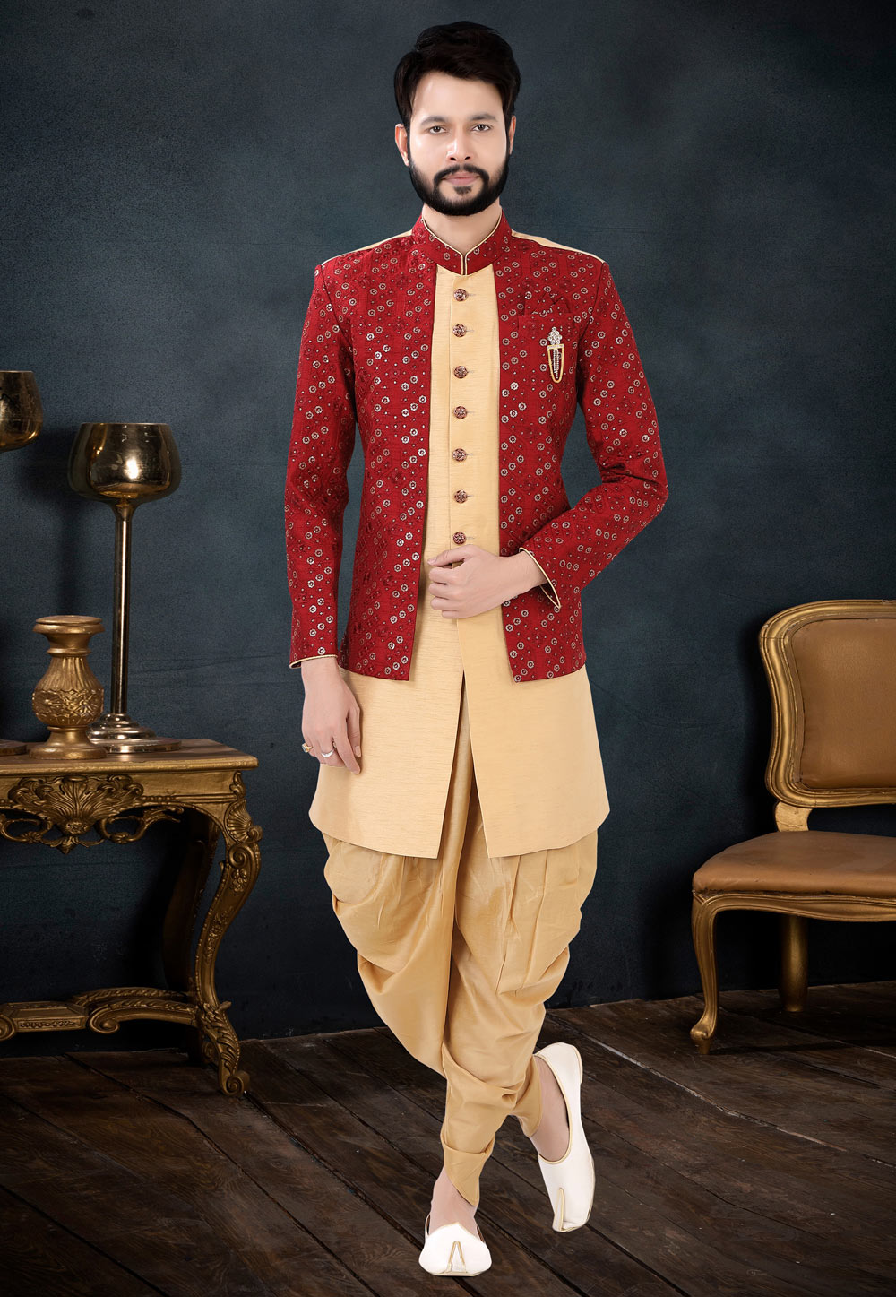 Golden Silk Indo Western Suit 256251
