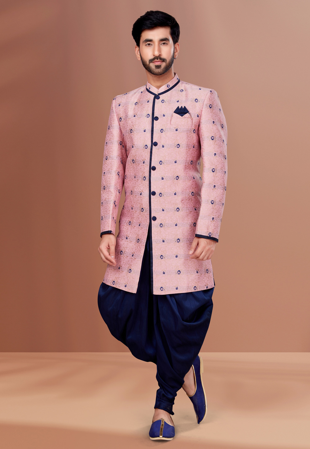 Pink Jacquard Indo Western Suit 257849