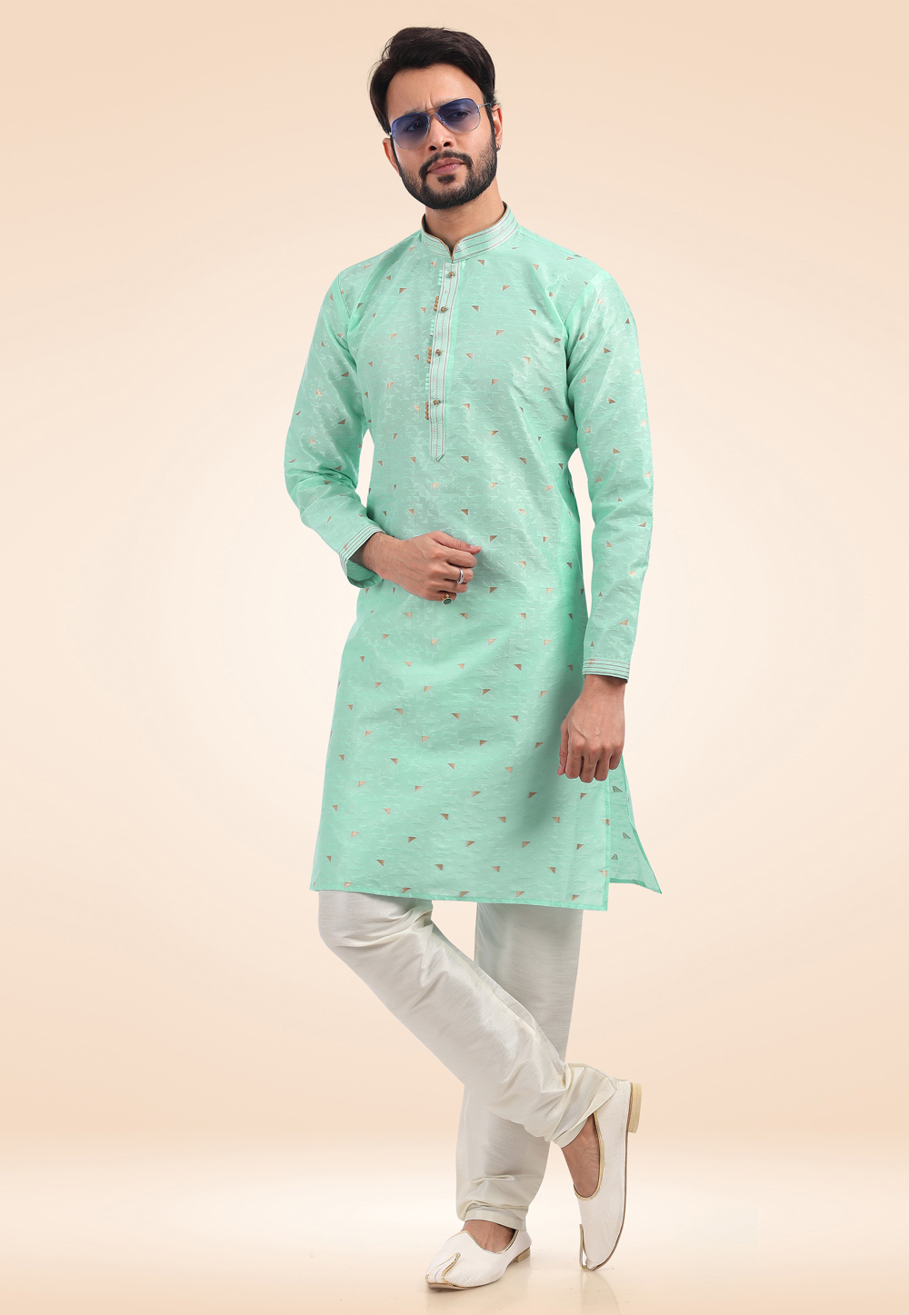 Sea Green Jacquard Kurta Pajama 256686