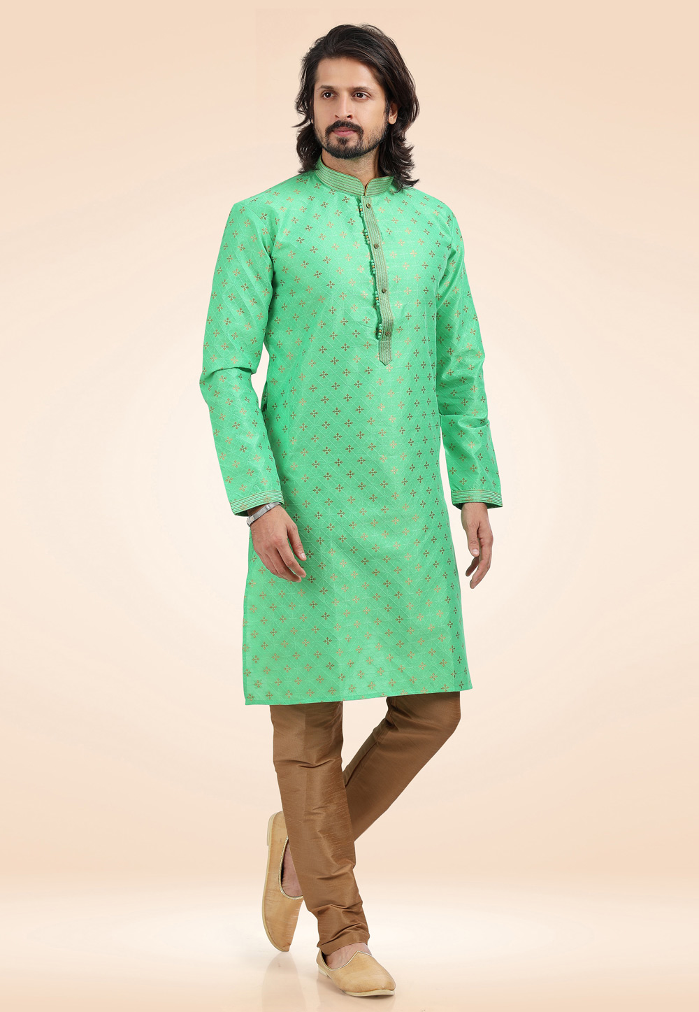Light Green Jacquard Kurta Pajama 256690
