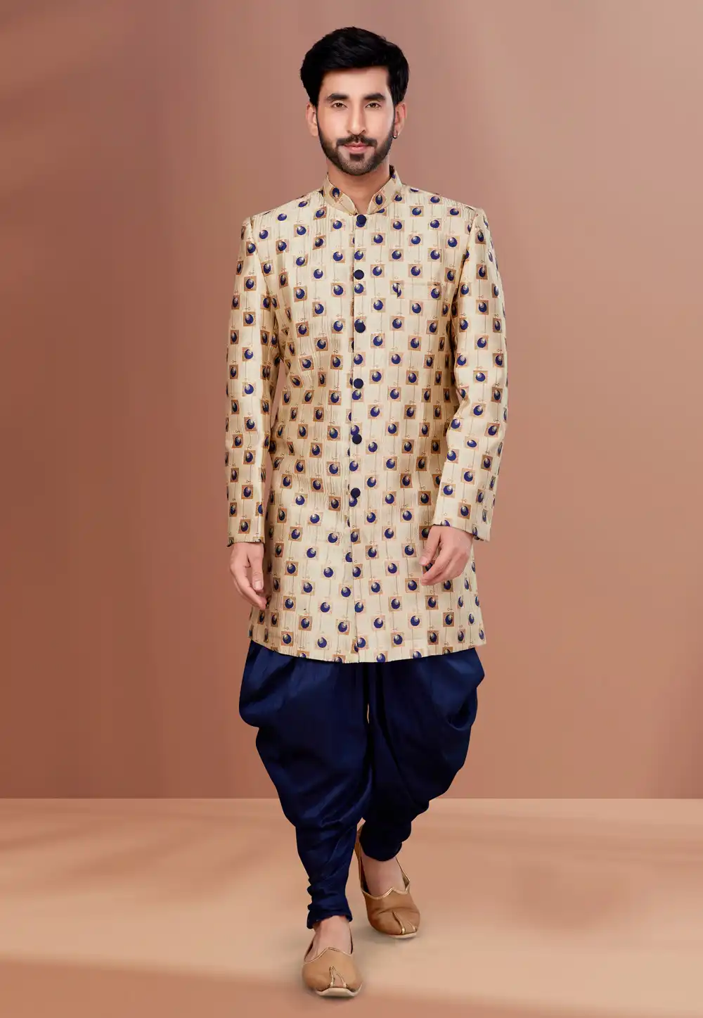 Cream Jacquard Indo Western Suit 257851