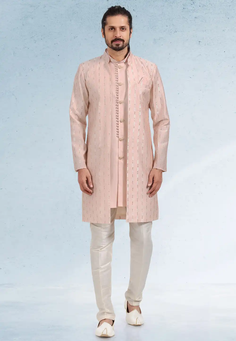 Peach Art Silk Indo Western Suit 257549