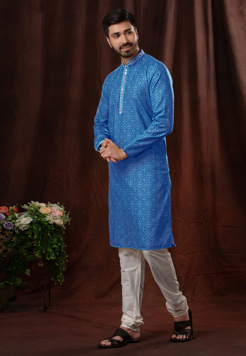 Blue Cotton Kurta Pajama 257566