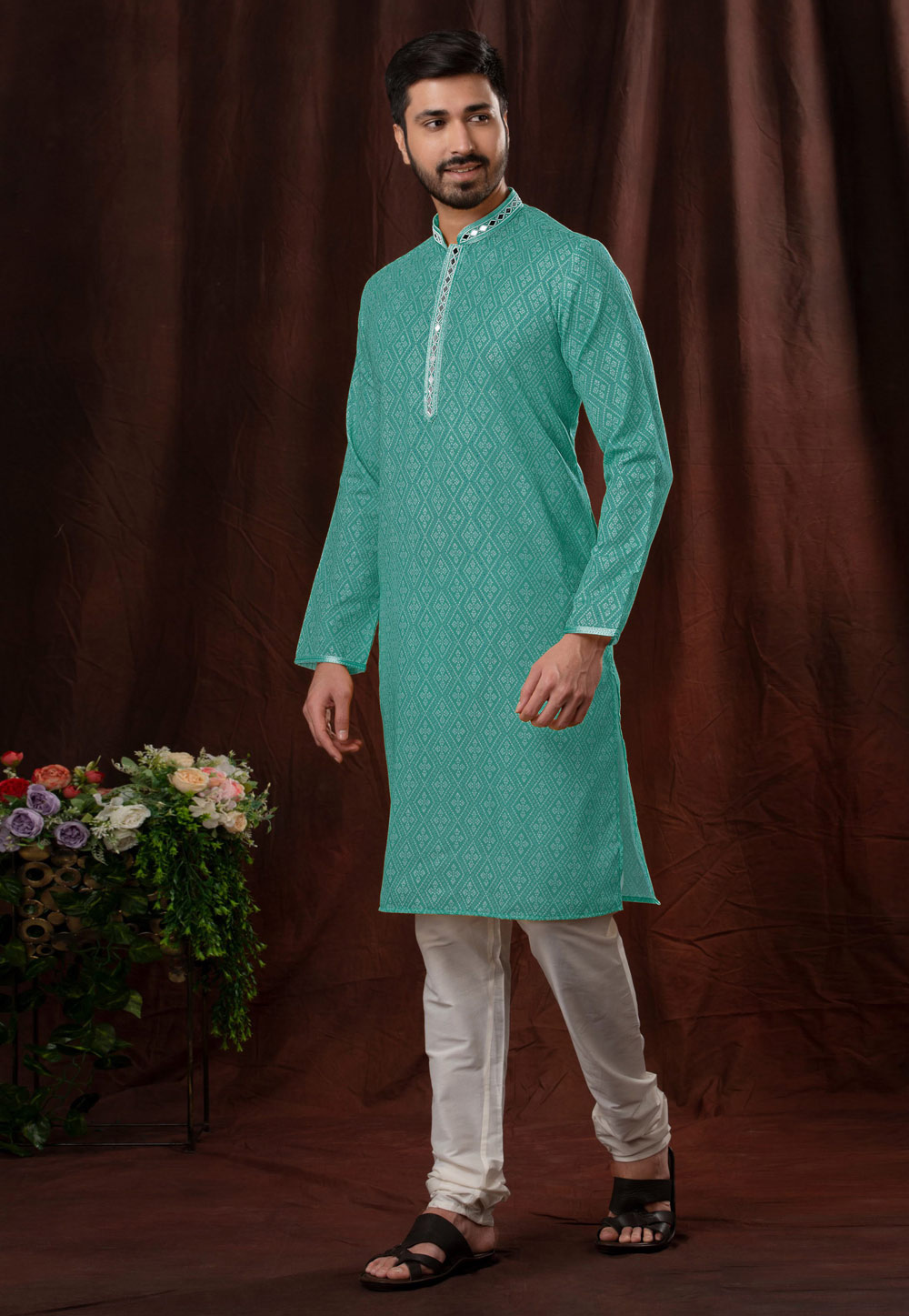 Sea Green Cotton Kurta Pajama 257567