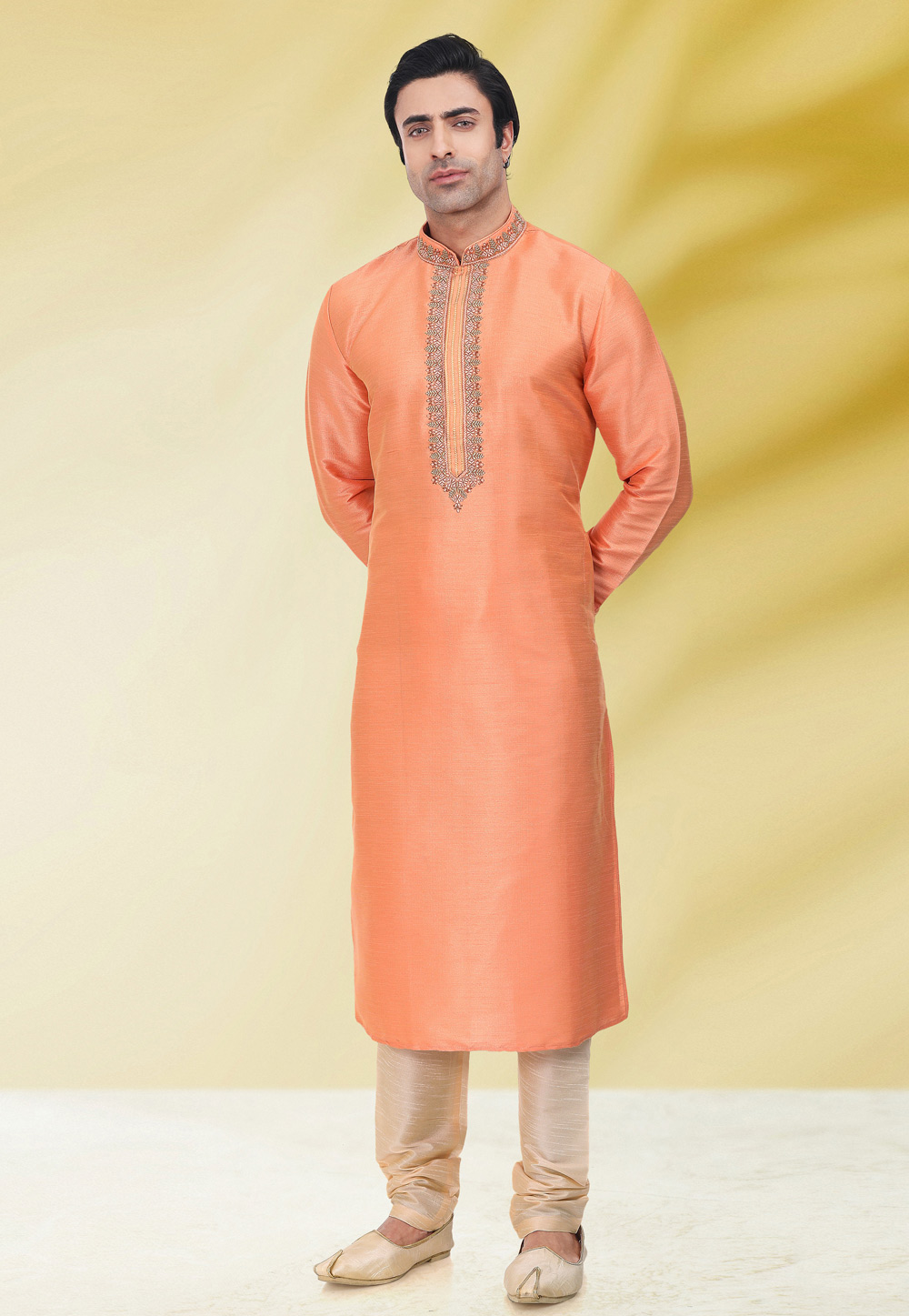 Peach Art Silk Kurta Pajama 257979