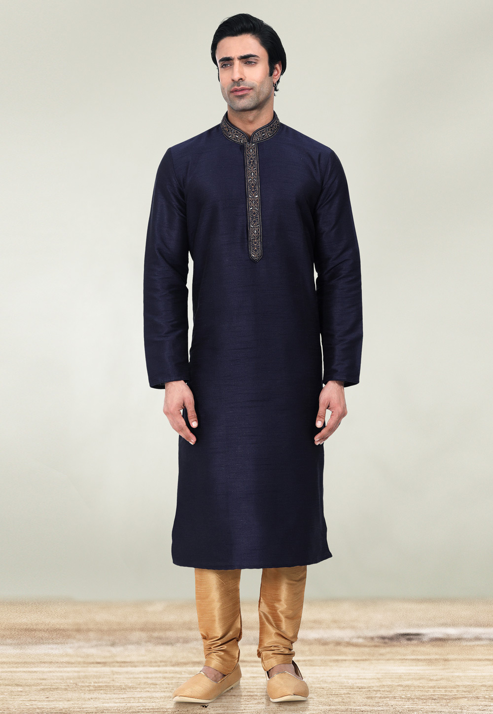 Navy Blue Art Silk Kurta Pajama 257982