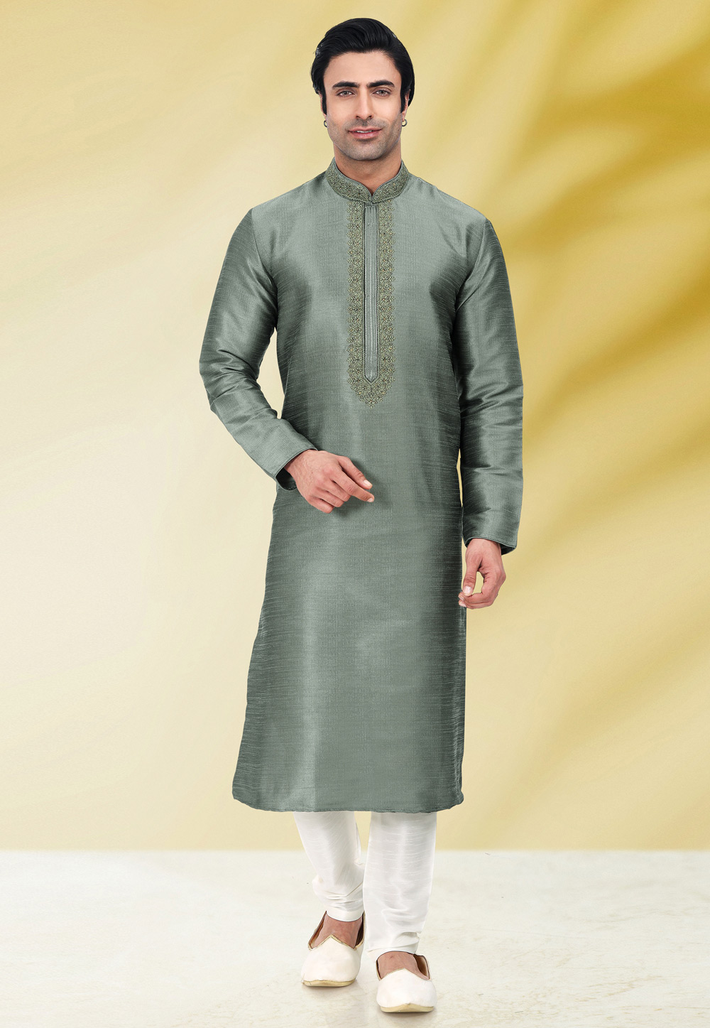 Grey Art Silk Kurta Pajama 257984