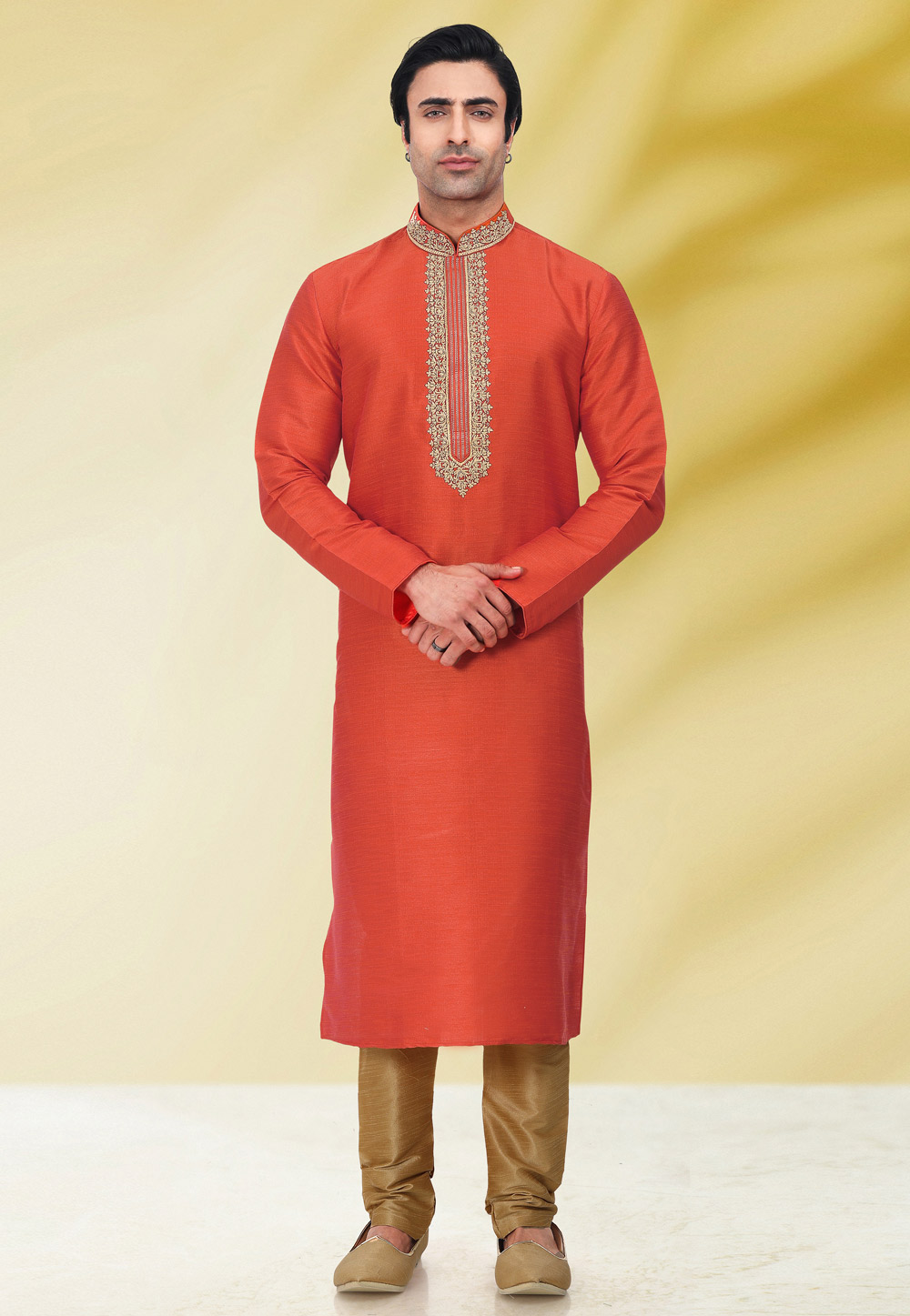 Orange Art Silk Kurta Pajama 257986