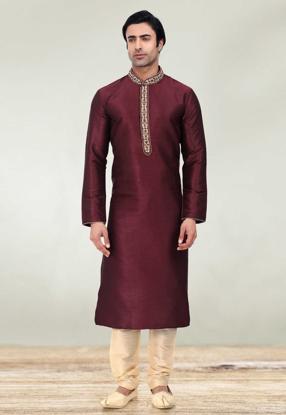Wine Art Silk Kurta Pajama 257987