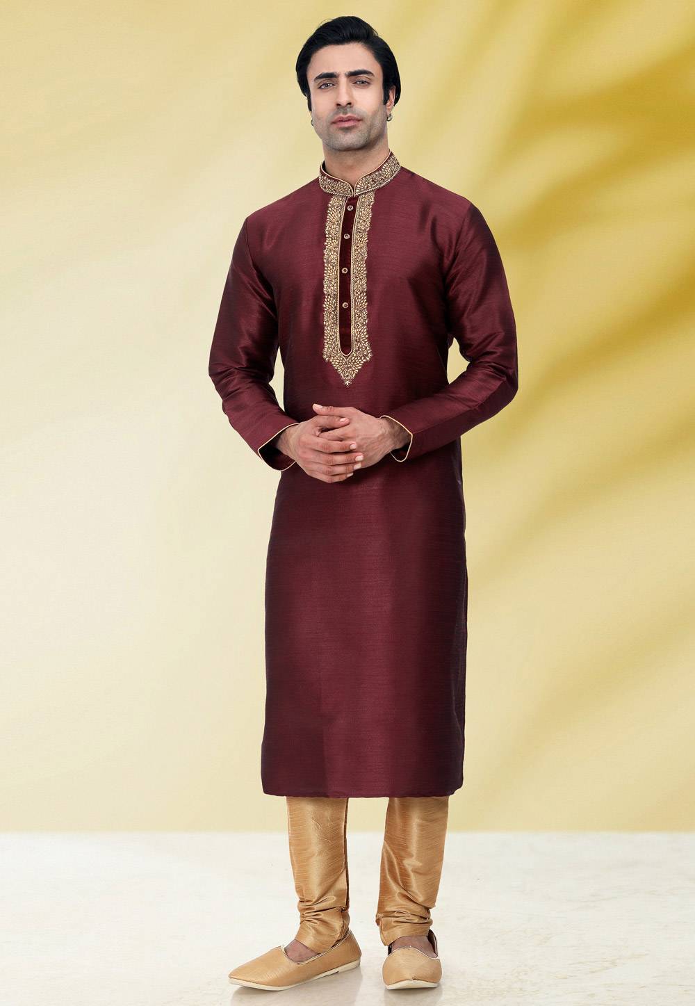 Wine Art Silk Kurta Pajama 257990