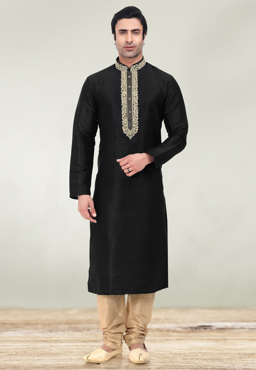 Black Art Silk Kurta Pajama 257991