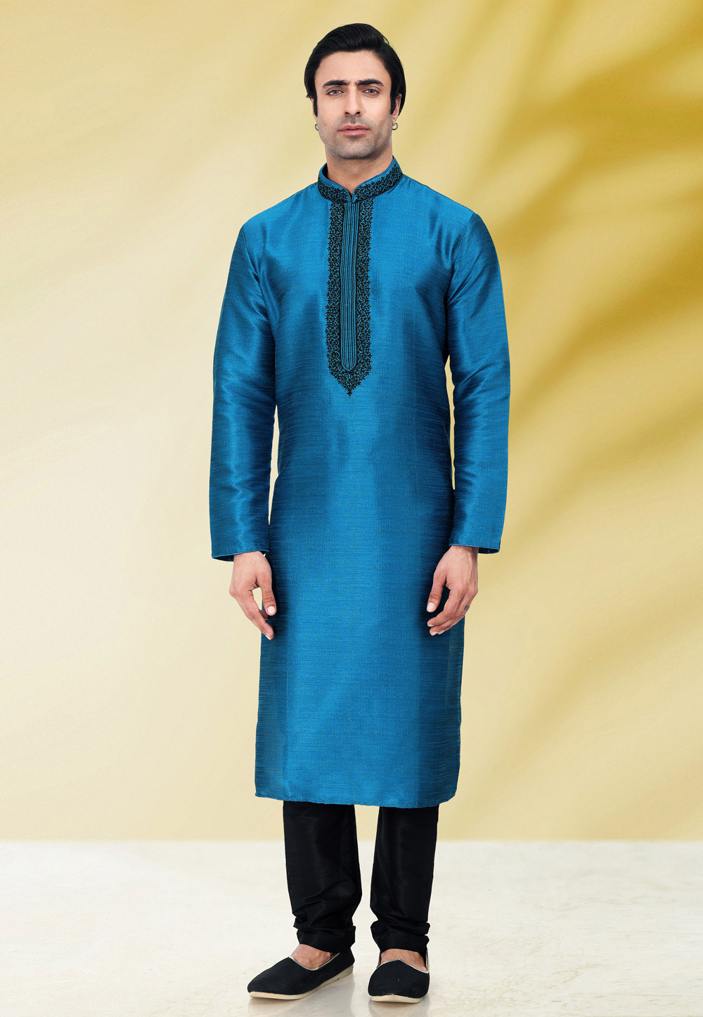 Blue Art Silk Kurta Pajama 257992