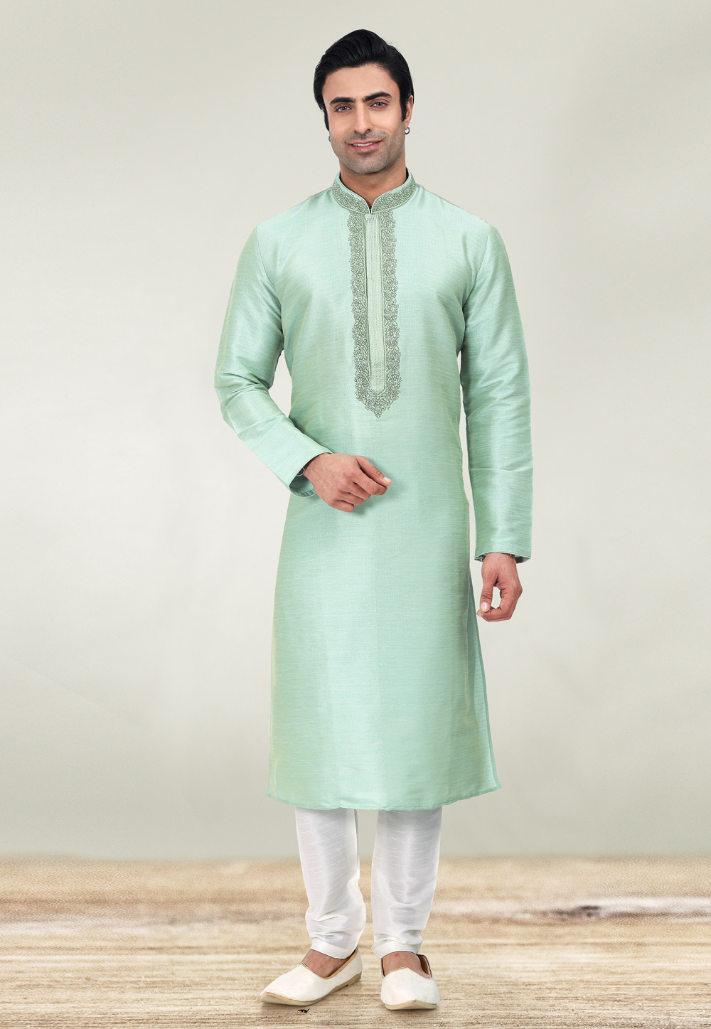 Pista Green Art Silk Kurta Pajama 257994