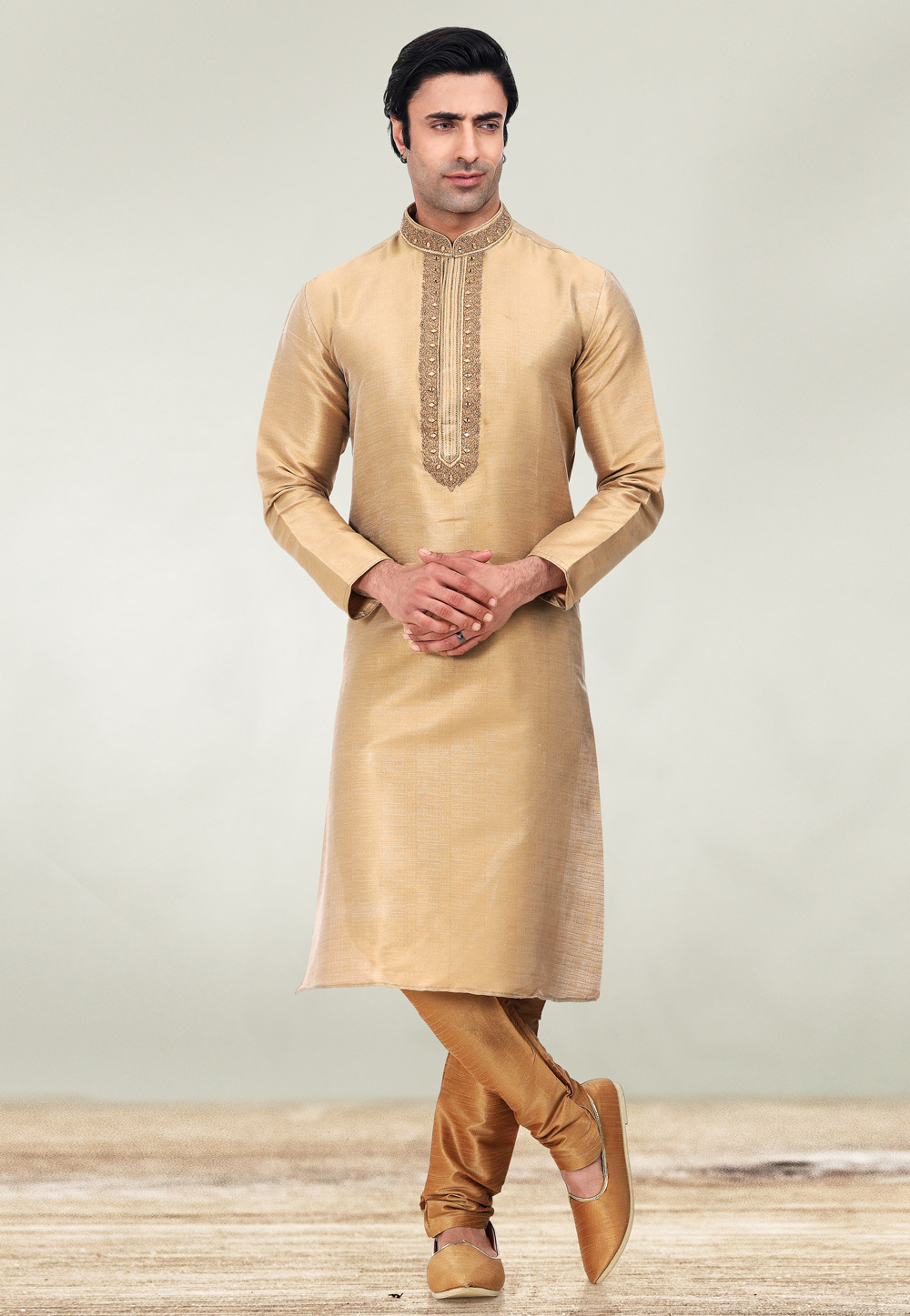 Beige Art Silk Kurta Pajama 257996