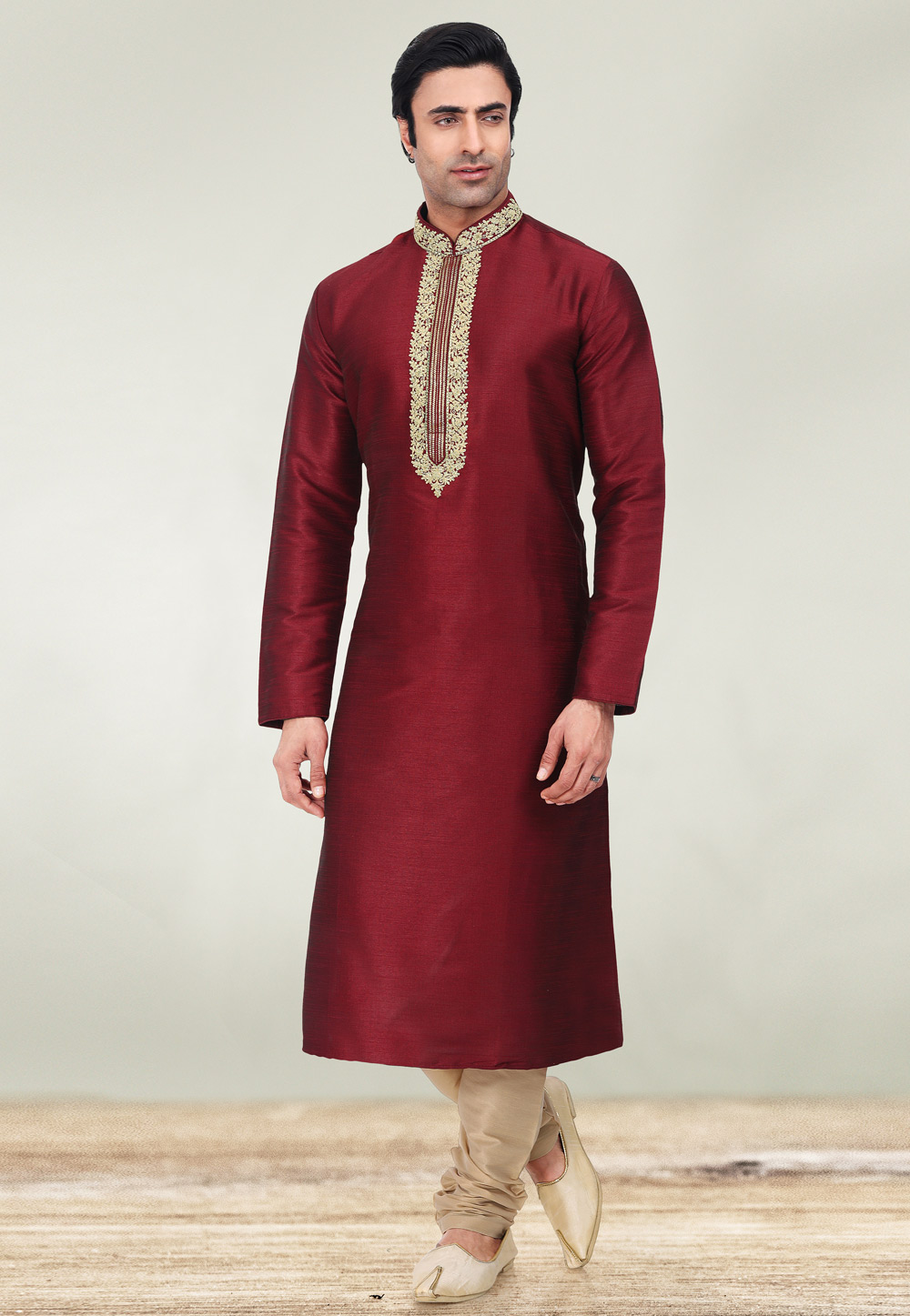 Maroon Art Silk Kurta Pajama 257997