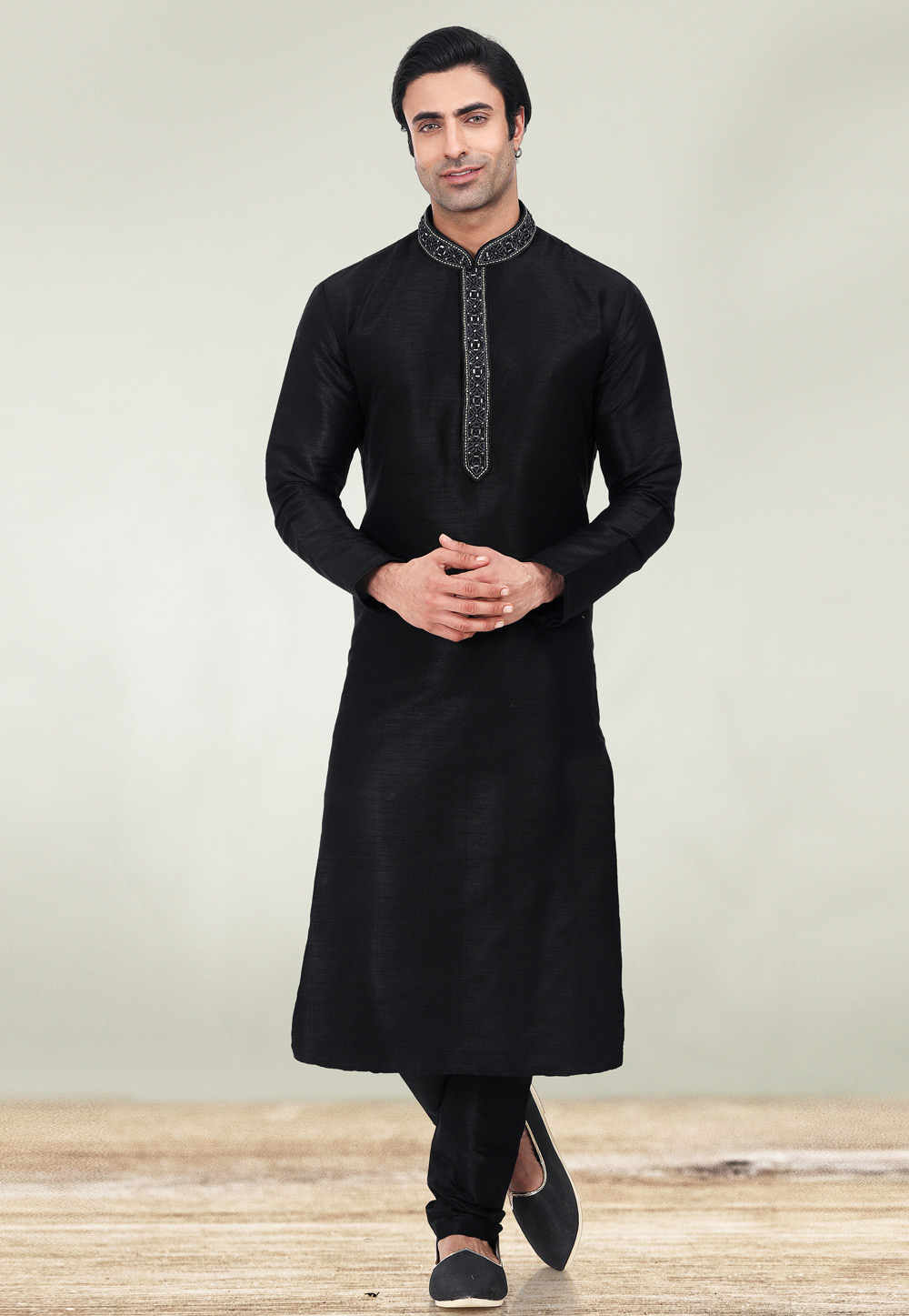 Black Art Silk Kurta Pajama 257998