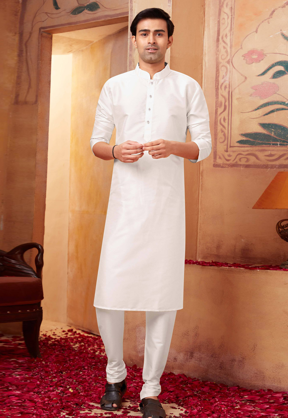 White Silk Kurta Pajama 258006